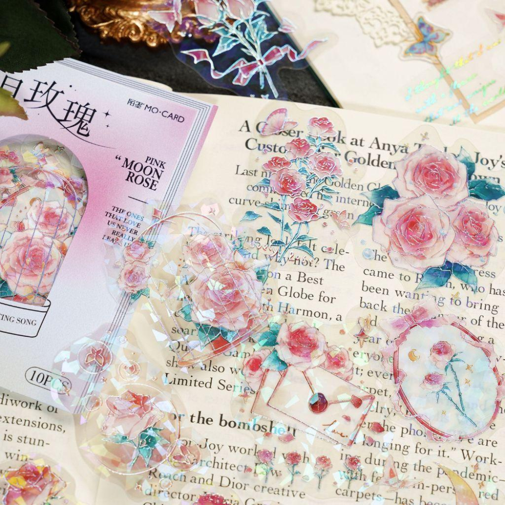 【小薰選品】台灣現貨 陌墨 流光浮繪曲 立體燙印 貝殼光 貼紙 花卉貼紙 手帳貼紙 裝飾貼紙 蝴蝶 花窗-細節圖2