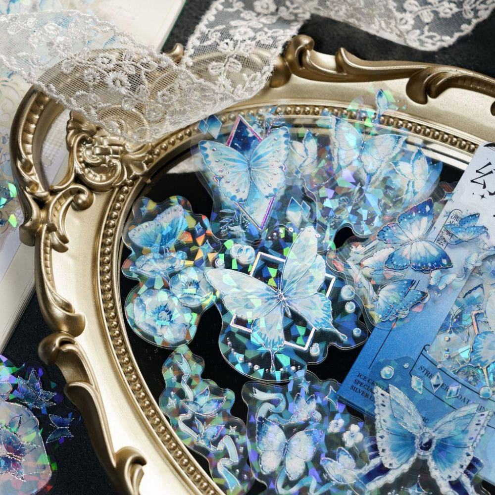 【小薰選品】台灣現貨 陌墨 流光浮繪曲 立體燙印 貝殼光 貼紙 花卉貼紙 手帳貼紙 裝飾貼紙 蝴蝶 花窗-細節圖4