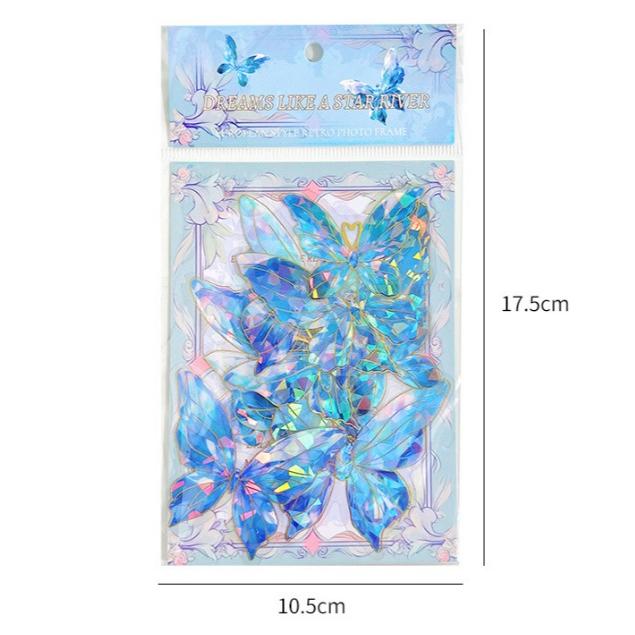 【小薰選品】台灣現貨 雷射炫彩 貝殼光 大尺寸 蝴蝶貼紙 手帳貼紙 裝飾貼紙 貼紙包 鐳射貼紙 素材 貼畫-細節圖2