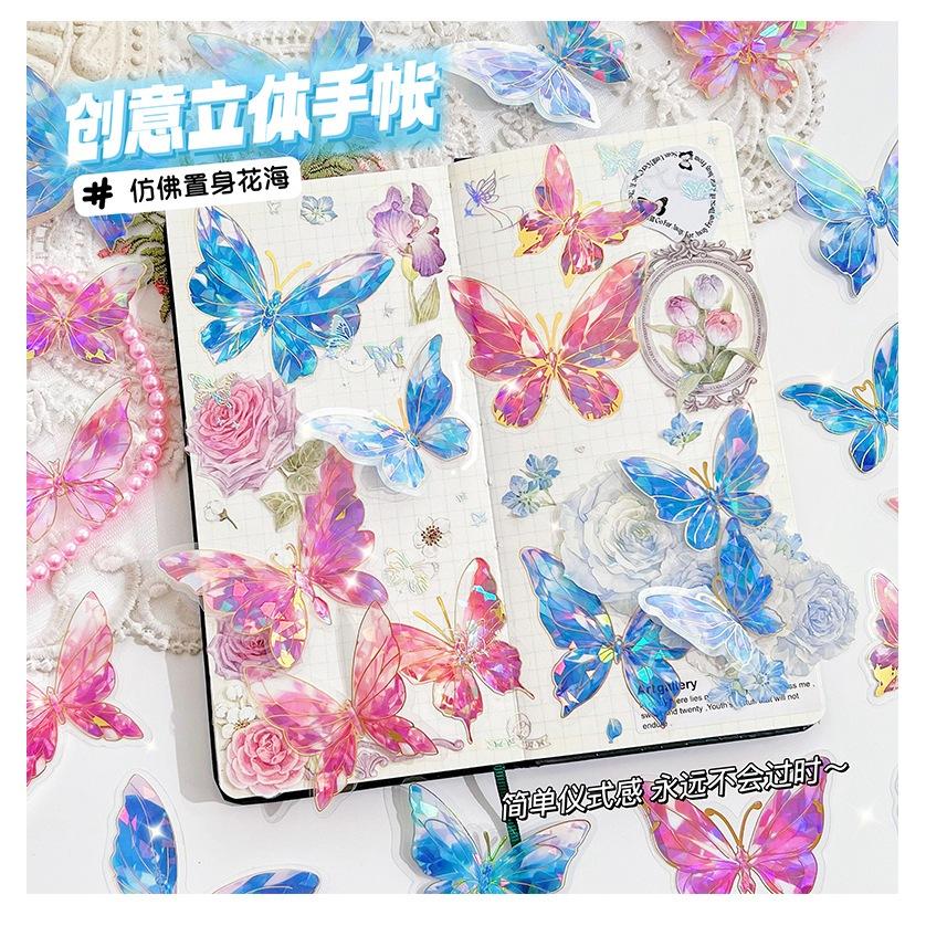 【小薰選品】台灣現貨 雷射炫彩 貝殼光 大尺寸 蝴蝶貼紙 手帳貼紙 裝飾貼紙 貼紙包 鐳射貼紙 素材 貼畫-細節圖3
