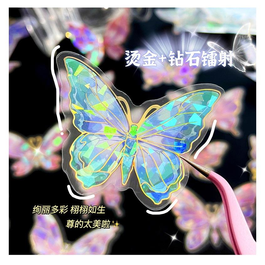 【小薰選品】台灣現貨 雷射炫彩 貝殼光 大尺寸 蝴蝶貼紙 手帳貼紙 裝飾貼紙 貼紙包 鐳射貼紙 素材 貼畫-細節圖4