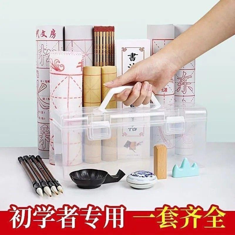 台灣 文房四寶 書法 套裝組 毛筆 宣紙 毛氈 毛邊紙 毛筆 正姿毛筆 水寫布 臨摹字帖 墨汁 收納盒組-細節圖5