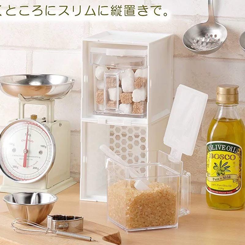 日本製 INOMATA 調味盒 廚房調味盒 掀蓋式 附湯匙 調味料收納 調味盒 鹽巴盒 調味罐-細節圖2