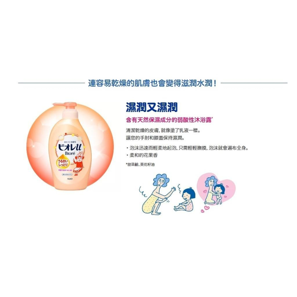 日本 KAO 花王 Biore u 弱酸性 沐浴乳 保濕 滋潤 清爽 沐浴露 沐浴乳 480ml-細節圖3