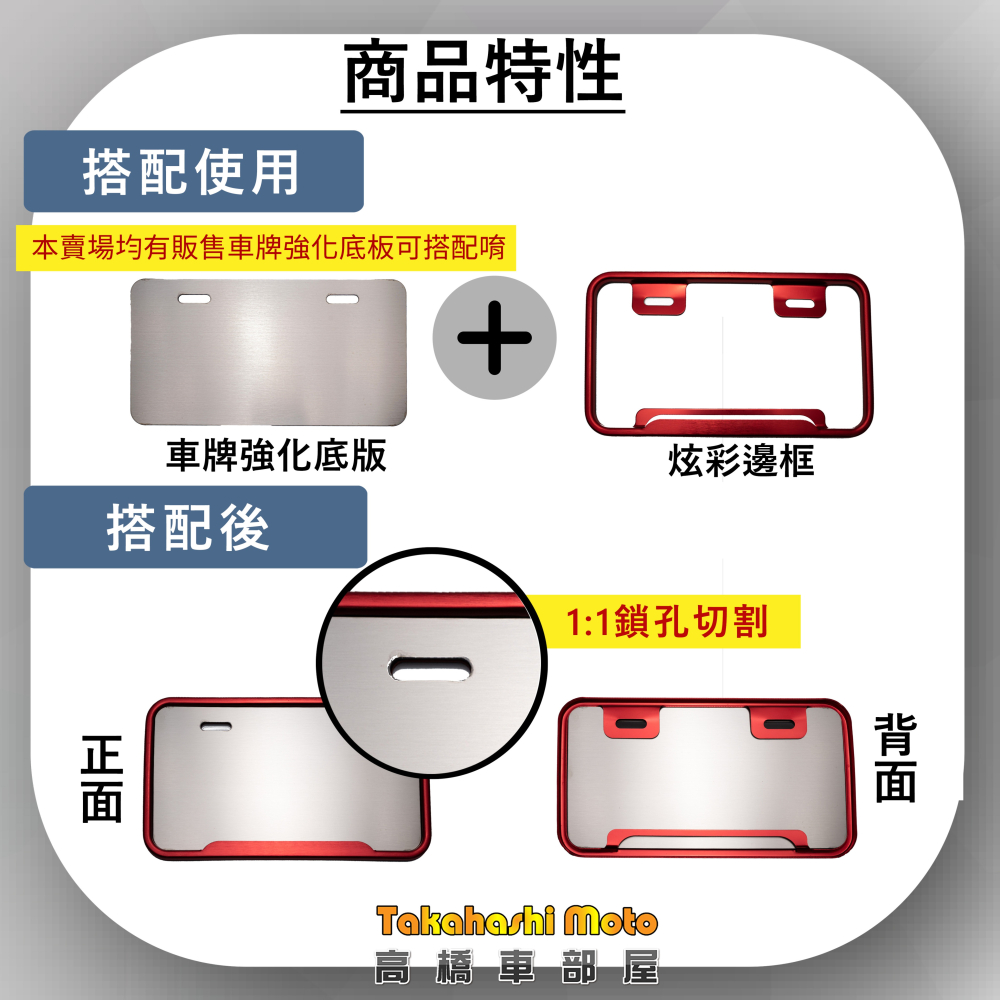 【送裝飾好禮】 機車車牌框 機車牌框 車牌框 牌照框 大牌框 車牌背板 小七碼 26 車牌 可強化白鐵底板 高橋車部屋-細節圖4