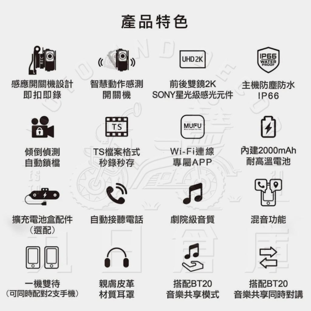 【MUFU 機車行車記錄器】V70P衝鋒機 雙鏡頭藍牙機車行車記錄器 贈64G記憶卡+鏡頭擦拭布-細節圖3