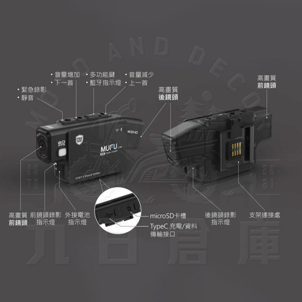 【MUFU 機車行車記錄器】V70P衝鋒機 雙鏡頭藍牙機車行車記錄器 贈64G記憶卡+鏡頭擦拭布-細節圖4