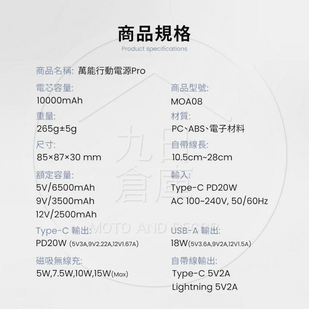 【MOZTECH 墨子】行動電源 萬能充PRO 多功能五合一 無線行動電源 磁吸無線充電 行動電源 現貨免運 送收納袋-細節圖7