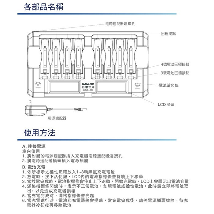 SANLUX 三洋 SYNC-LS08 8入LCD極速充電器 可充3號4號充電電池-細節圖5