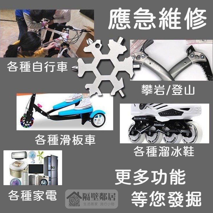 【現貨】攜帶型 18種功能 多用途雪花扳手 開瓶器 逃生鎚 螺絲刀 螺絲起子 工具組 迷你工具 隨身工具-細節圖3