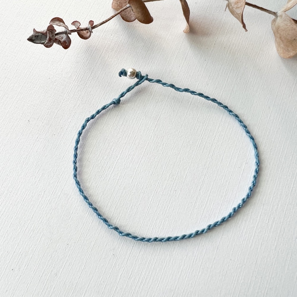 手工編織蠟繩-搭純銀珠釦-巴西蠟線手繩-細節圖4