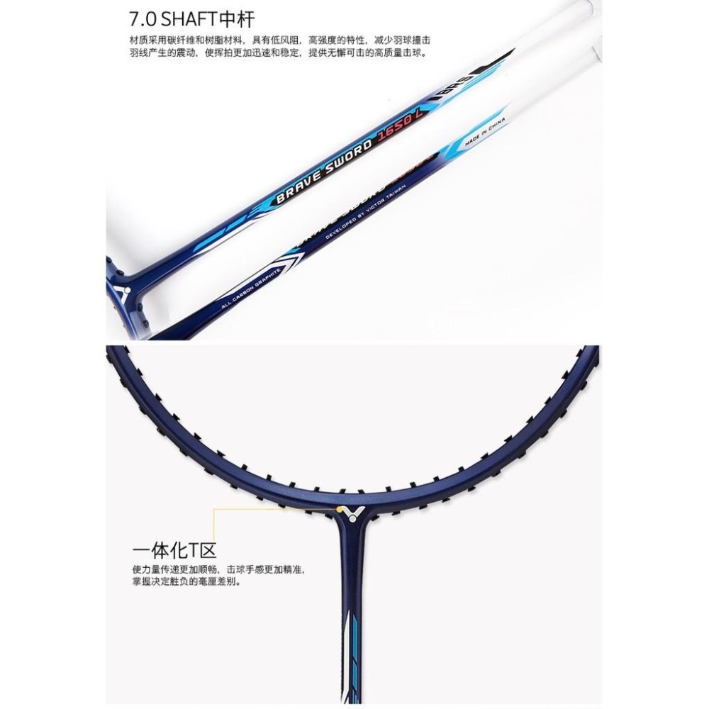 (羽球世家) 勝利 Victor 亮劍 羽球拍 BRS 1750 L蘋果綠/ 亮劍1650 L 深藍白 5U 初學中階-細節圖4