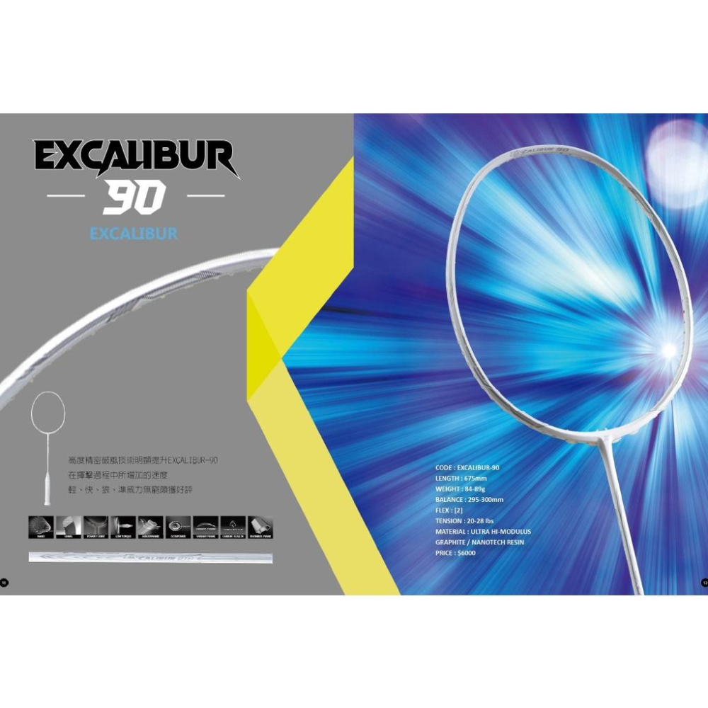 ◇ 羽球世家◇ 超力 羽球拍 Exthree 4U白拍 王者之劍 EXCALIBUR 90  大黃蜂升級破風框  臺灣製-細節圖5