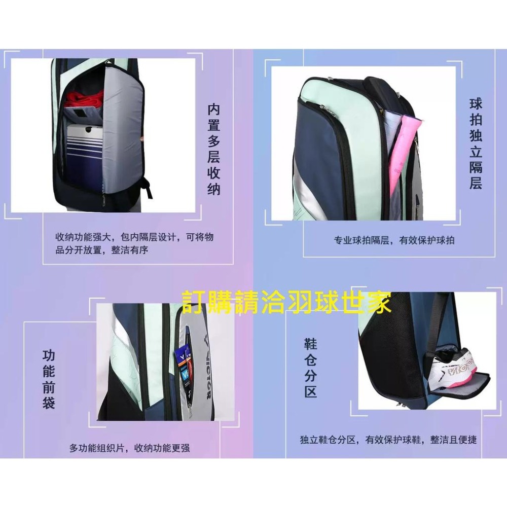 (羽球世家）勝利 BR-7007 黑藍 長型後背包 雙肩拍袋 BR7007II CM-細節圖3