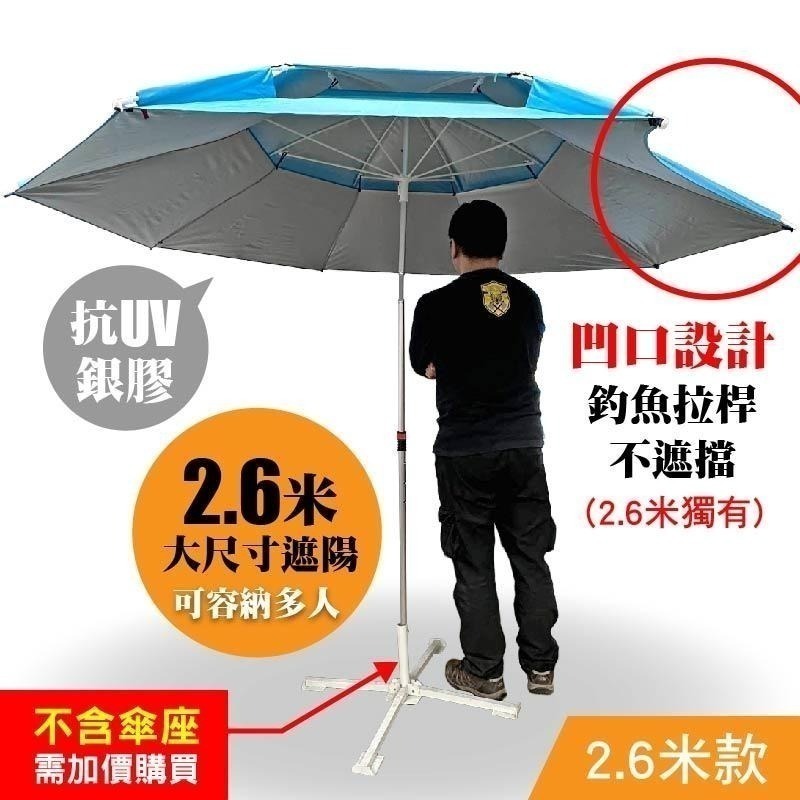 萬向座2.2米黑膠 / 2.6米銀膠通風遮陽傘 超大面遮陽傘 釣魚傘 野餐 雨傘 (傘座需另購)-細節圖3
