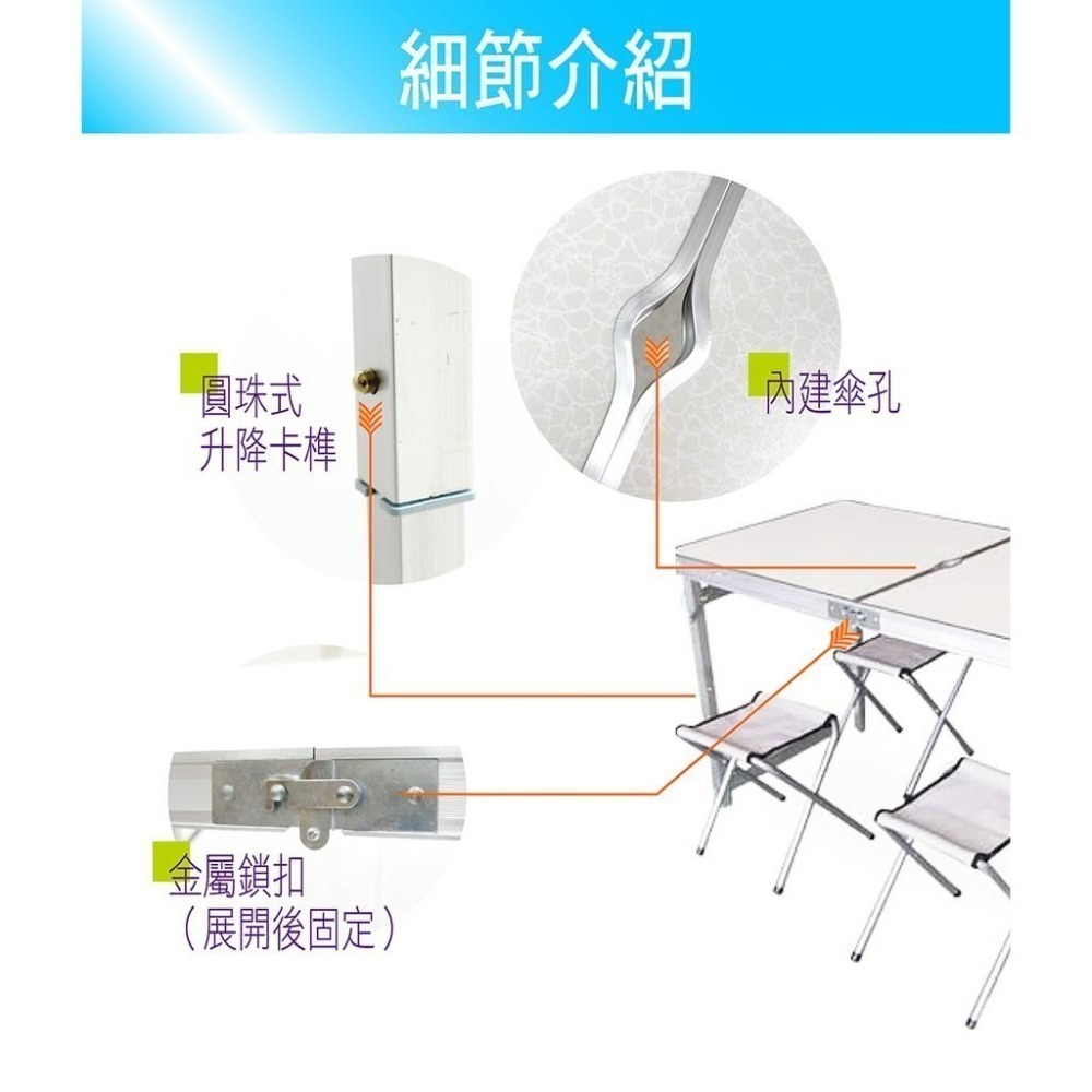 加強型方桿折疊桌+四椅組合 [台灣現貨]四邊加固 加厚加強 鋁合金摺疊桌 折疊桌 方桿加固 露營桌 普渡-細節圖4