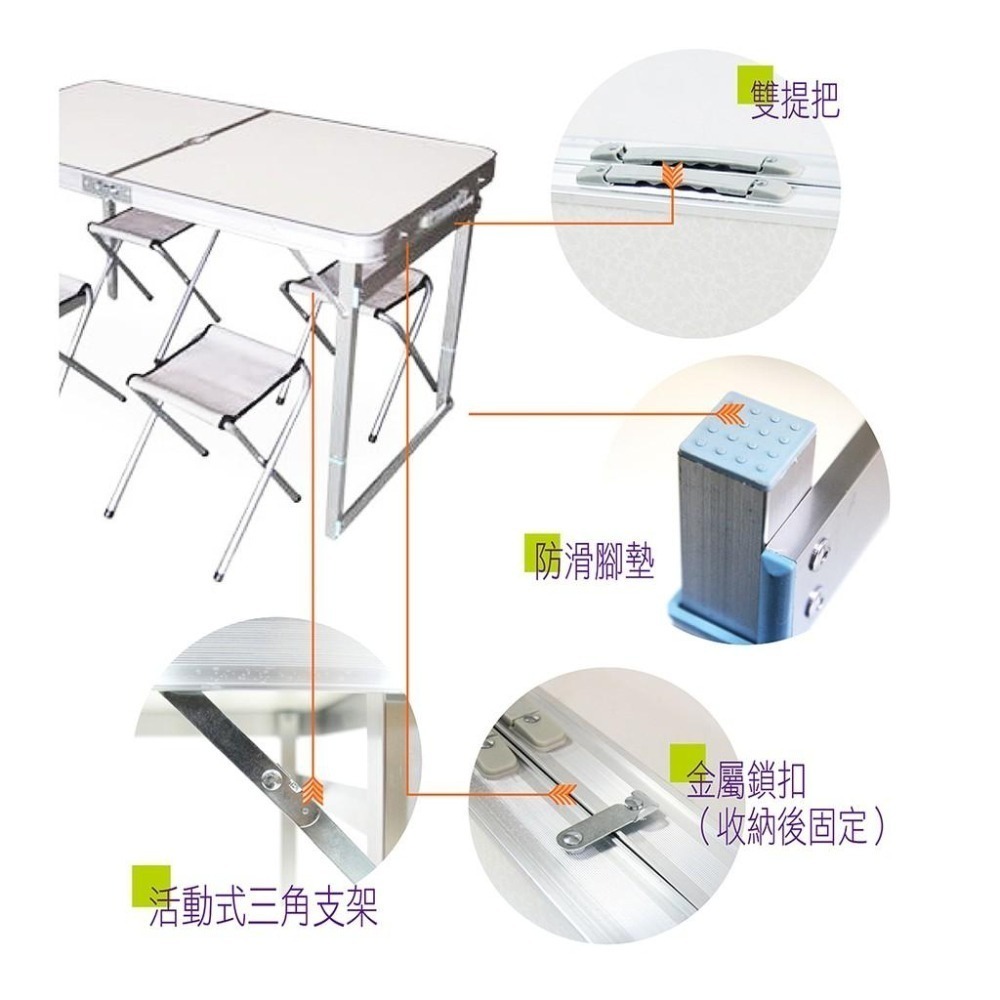 加強型方桿折疊桌+四椅組合 [台灣現貨]四邊加固 加厚加強 鋁合金摺疊桌 折疊桌 方桿加固 露營桌 普渡-細節圖5