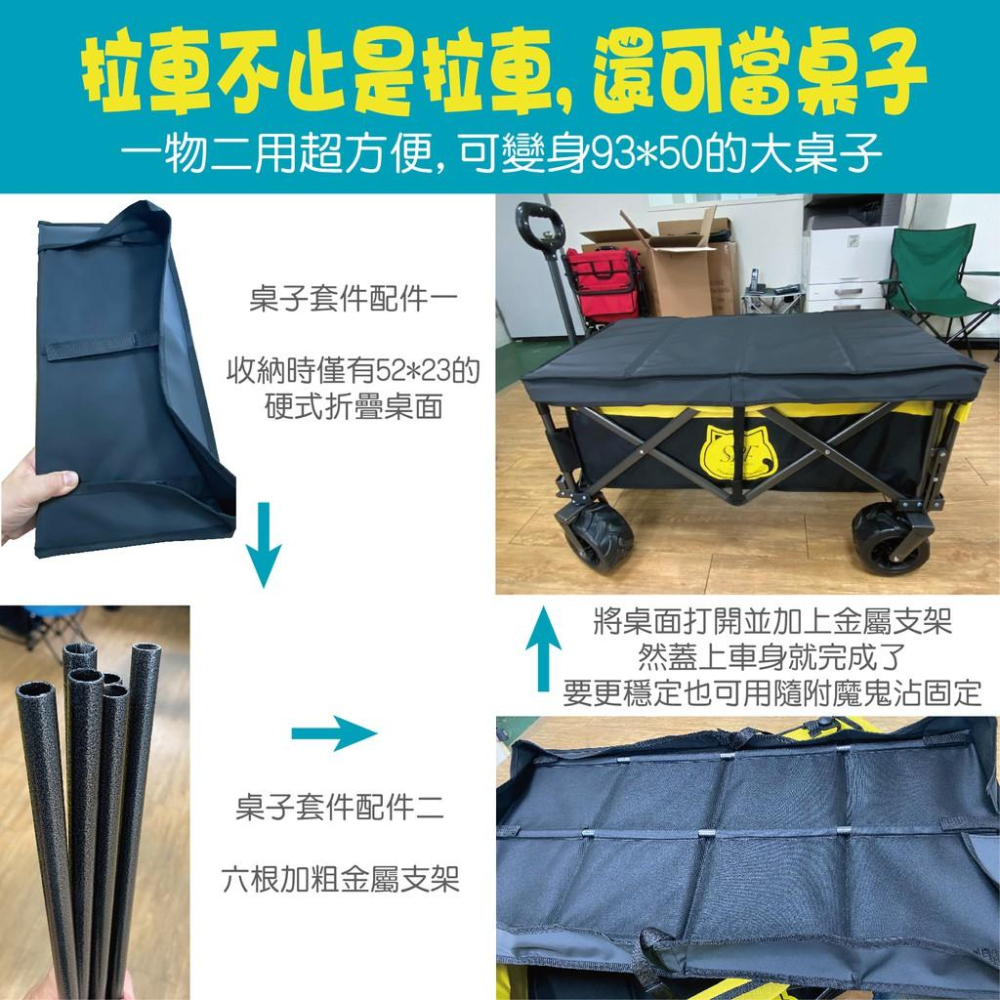 通用型 四向拉車用桌子升級配件 ->不含車子<- 各式折疊小拉車可通用 加粗支架耐重50KG 變身移動桌子 可折疊好收納-細節圖2