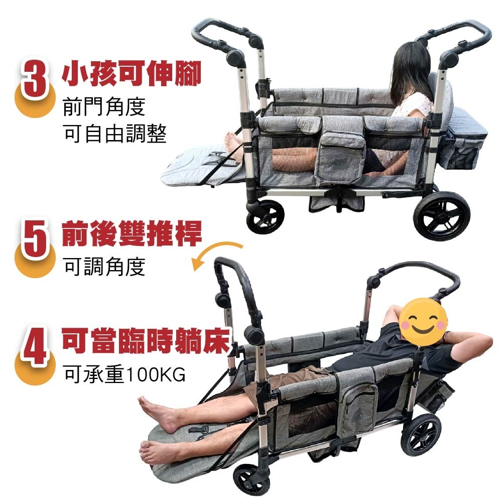 2025新式 白金避震款 歐規露營推車 推拉二用 外銷歐洲專利 拖車 小推車 餐車 折疊推車 快速收納 可拆洗【現貨】-細節圖3