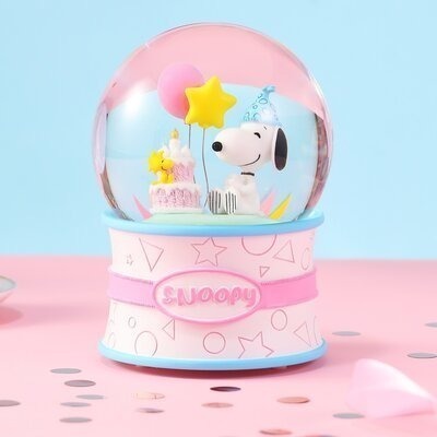 【限時6折售完即絕版 JARLL 讚爾藝術】Snoopy史努比 生日(粉彩) 水晶球音樂盒 官方授權-規格圖6