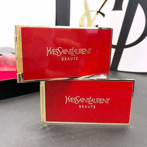 YSL 聖羅蘭~黑色時尚化妝立鏡 桃色化妝鏡 紅色 金色隨身鏡-規格圖2