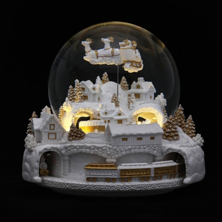 【JARLL 讚爾藝術】到幸福小鎮的聖誕專車(白金) 水晶球音樂盒 聖誕禮物  QO22031-細節圖2