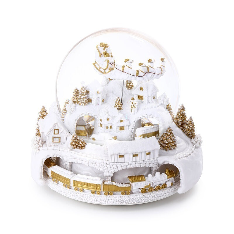 【JARLL 讚爾藝術】到幸福小鎮的聖誕專車(白金) 水晶球音樂盒 聖誕禮物  QO22031-細節圖3