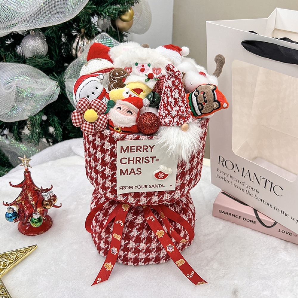 【台灣現貨】聖誕小香風花束 小熊花束 玩偶花束 成品(聖誕禮物 發光禮物 交換禮物 畢業 尾牙 春酒抽獎)-規格圖5