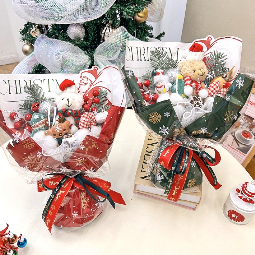 【台灣現貨】聖誕花束 小熊花束 玩偶花束(聖誕禮物 發光禮物 交換禮物 畢業禮物)-細節圖2