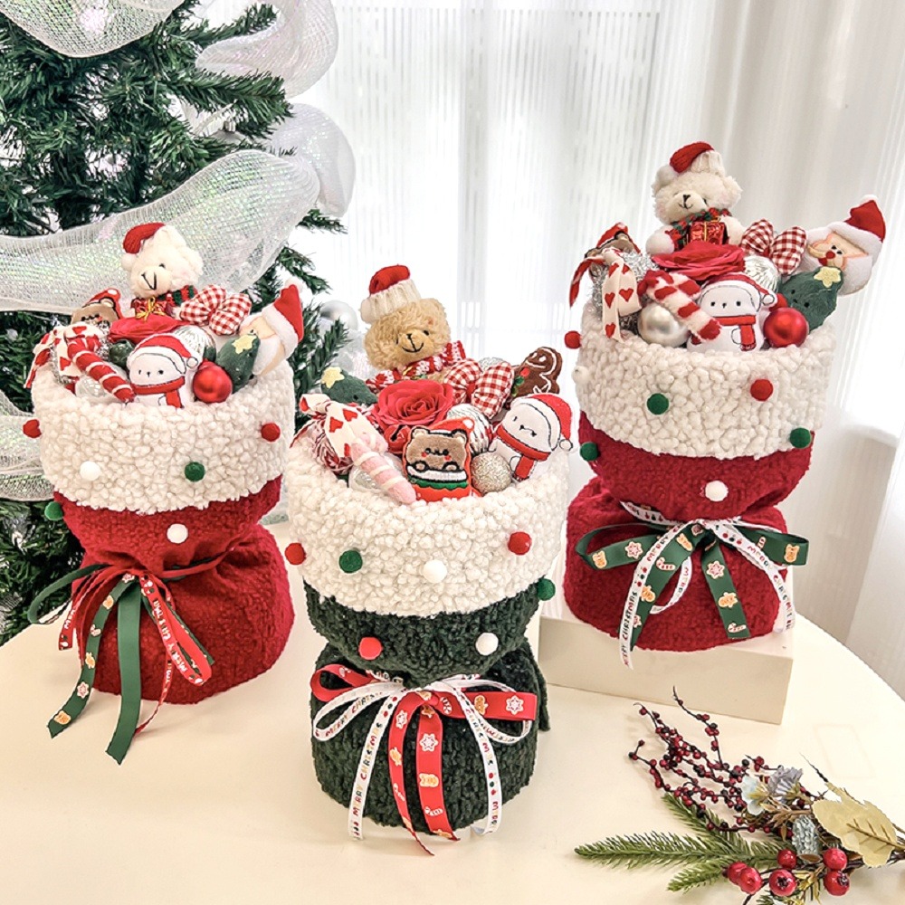 【台灣現貨】聖誕公仔花束 小熊花束 玩偶花束 成品(聖誕禮物 發光禮物 交換禮物 畢業禮物)-細節圖2