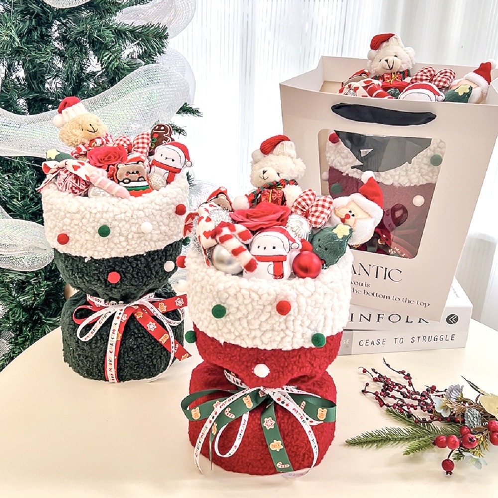 【台灣現貨】聖誕公仔花束 小熊花束 玩偶花束 成品(聖誕禮物 發光禮物 交換禮物 畢業禮物)-細節圖3