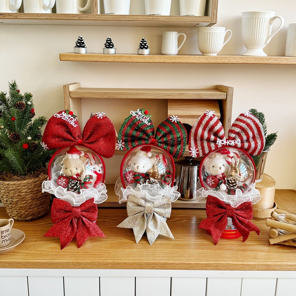 【台灣現貨】創意蝴蝶結髮箍波波球玩偶花束 裝飾配件(聖誕禮物 發光禮物 交換禮物 畢業禮物)-細節圖2