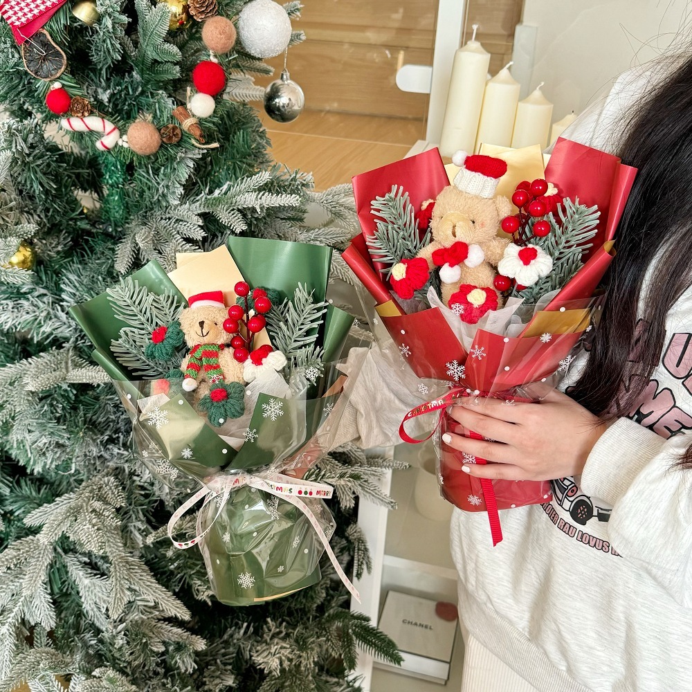 【台灣現貨】創意聖誕針織 玩偶花束 小熊花束(聖誕禮物 發光禮物 交換禮物 畢業禮物)-細節圖4