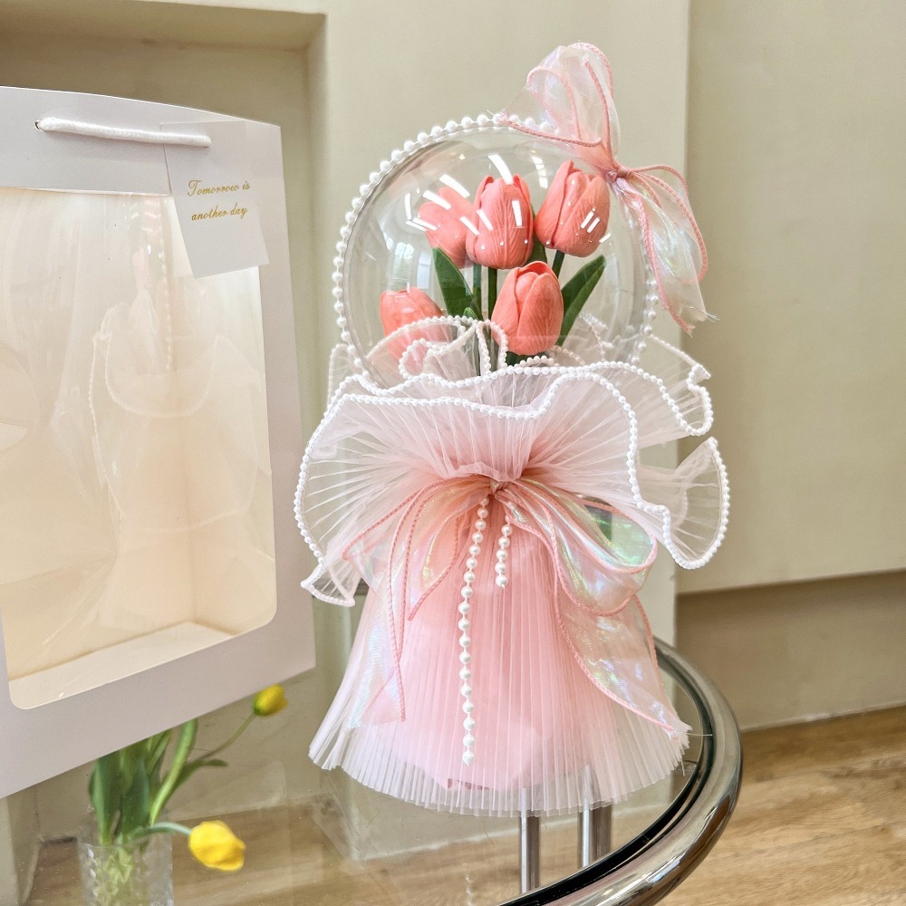 【台灣24H寄出】鬱金香香皂花束波波球花束 仿真花束禮盒(情人節 母親節 教師節 畢業禮) 贈燈串及卡片-規格圖2