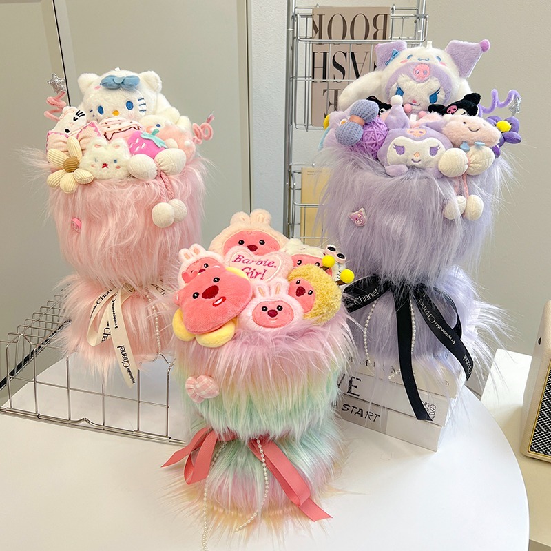 【台灣24H寄出】大束卡通玩偶花束卡通公仔 長毛 玩偶花束 多款任選(畢業禮 情人節 結婚禮 母親節 生日 送禮)-細節圖2