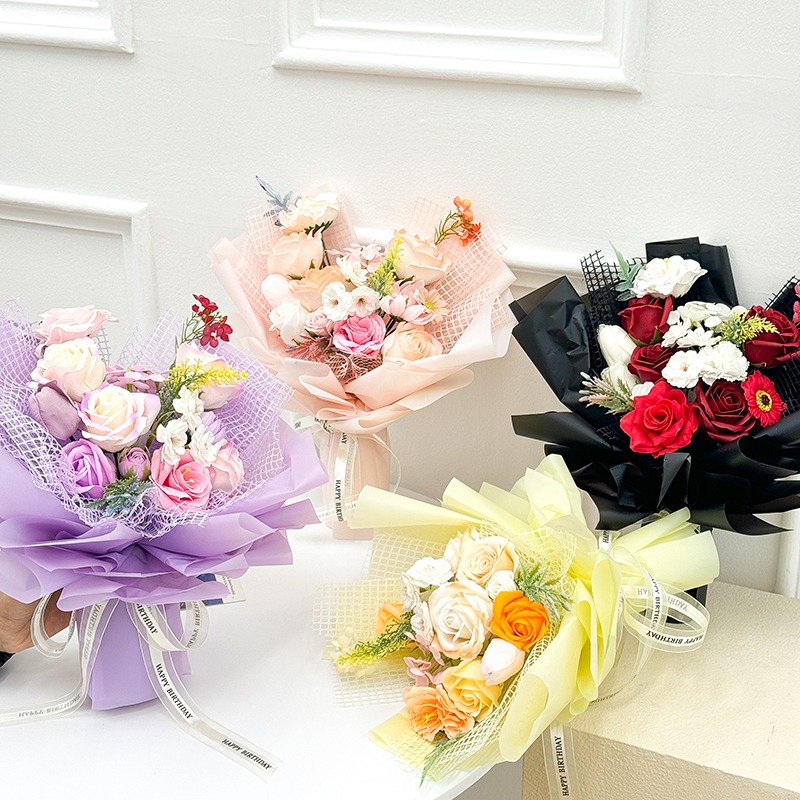 【台灣24H寄出】糖果色系玫瑰香皂花花束 手捧花 多款隨選(情人節 母親節 教師節 畢業 婚禮)-細節圖2