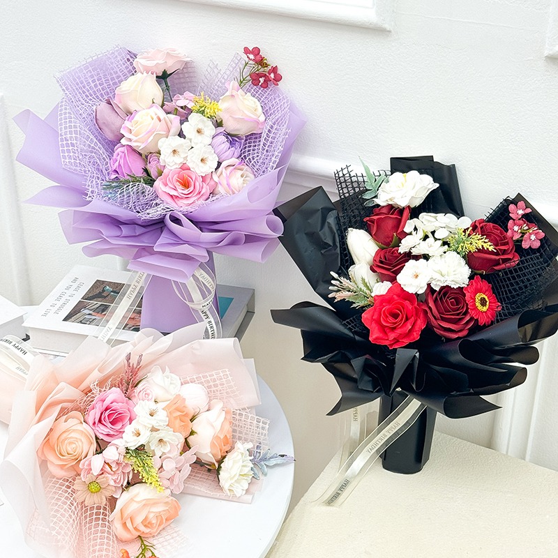 【台灣24H寄出】糖果色系玫瑰香皂花花束 手捧花 多款隨選(情人節 母親節 教師節 畢業 婚禮)-細節圖3