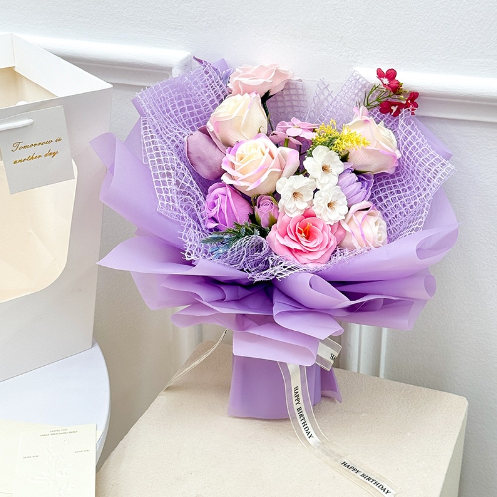 【台灣24H寄出】糖果色系玫瑰香皂花花束 手捧花 多款隨選(情人節 母親節 教師節 畢業 婚禮)-規格圖3