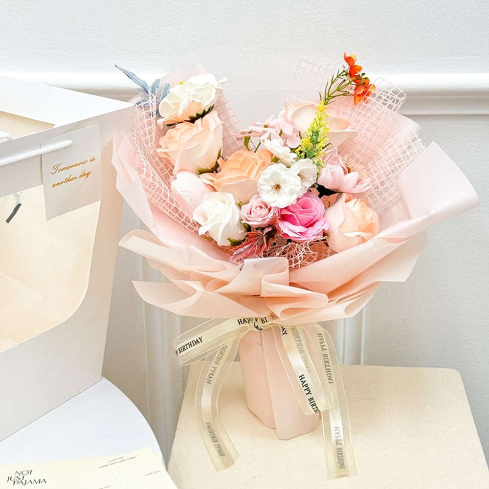 【台灣24H寄出】糖果色系玫瑰香皂花花束 手捧花 多款隨選(情人節 母親節 教師節 畢業 婚禮)-規格圖3