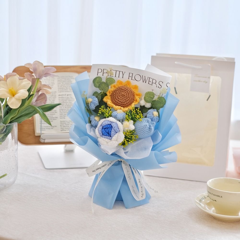 藍色玫瑰+向日葵+鬱金香