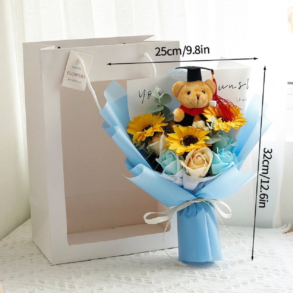 【台灣24H寄出】畢業花束 畢業熊花束 小熊花束 向日葵 太陽花(教師節禮物)-細節圖2