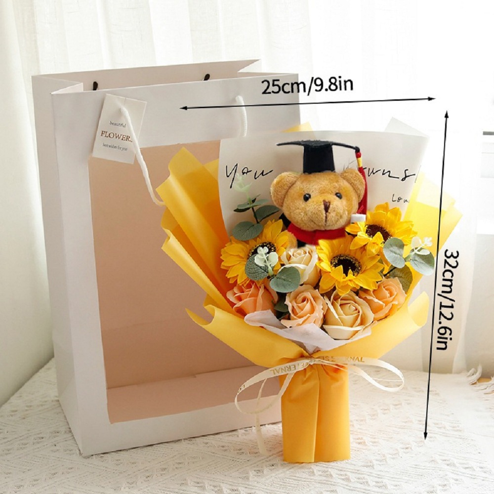【台灣24H寄出】畢業花束 畢業熊花束 小熊花束 向日葵 太陽花(教師節禮物)-細節圖3