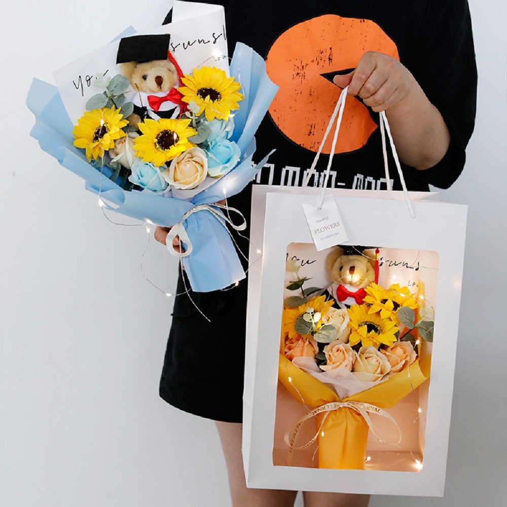 【台灣24H寄出】畢業花束 畢業熊花束 小熊花束 向日葵 太陽花(教師節禮物)-細節圖4