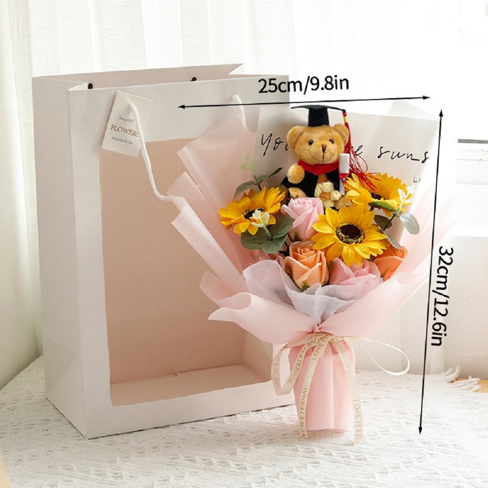 【台灣24H寄出】畢業花束 畢業熊花束 小熊花束 向日葵 太陽花(教師節禮物)-規格圖5