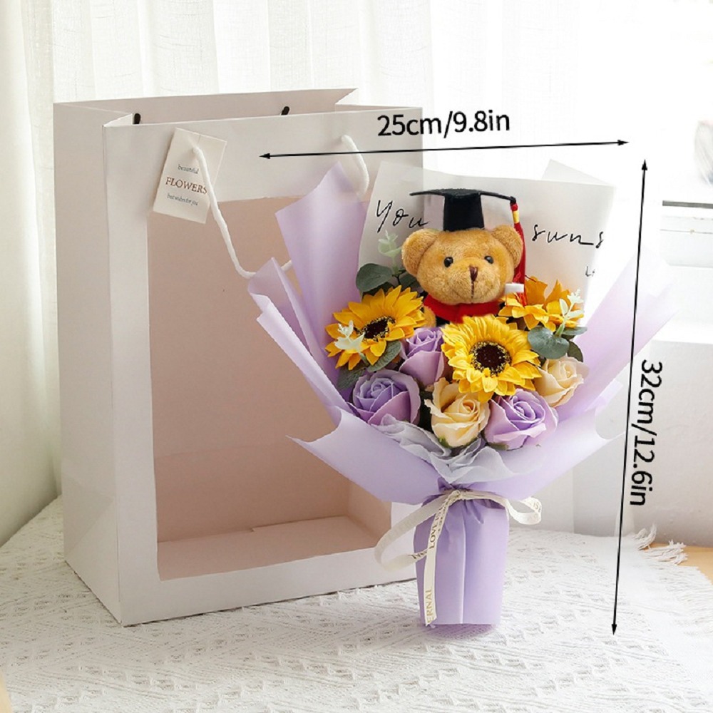 【台灣24H寄出】畢業花束 畢業熊花束 小熊花束 向日葵 太陽花(教師節禮物)-規格圖5