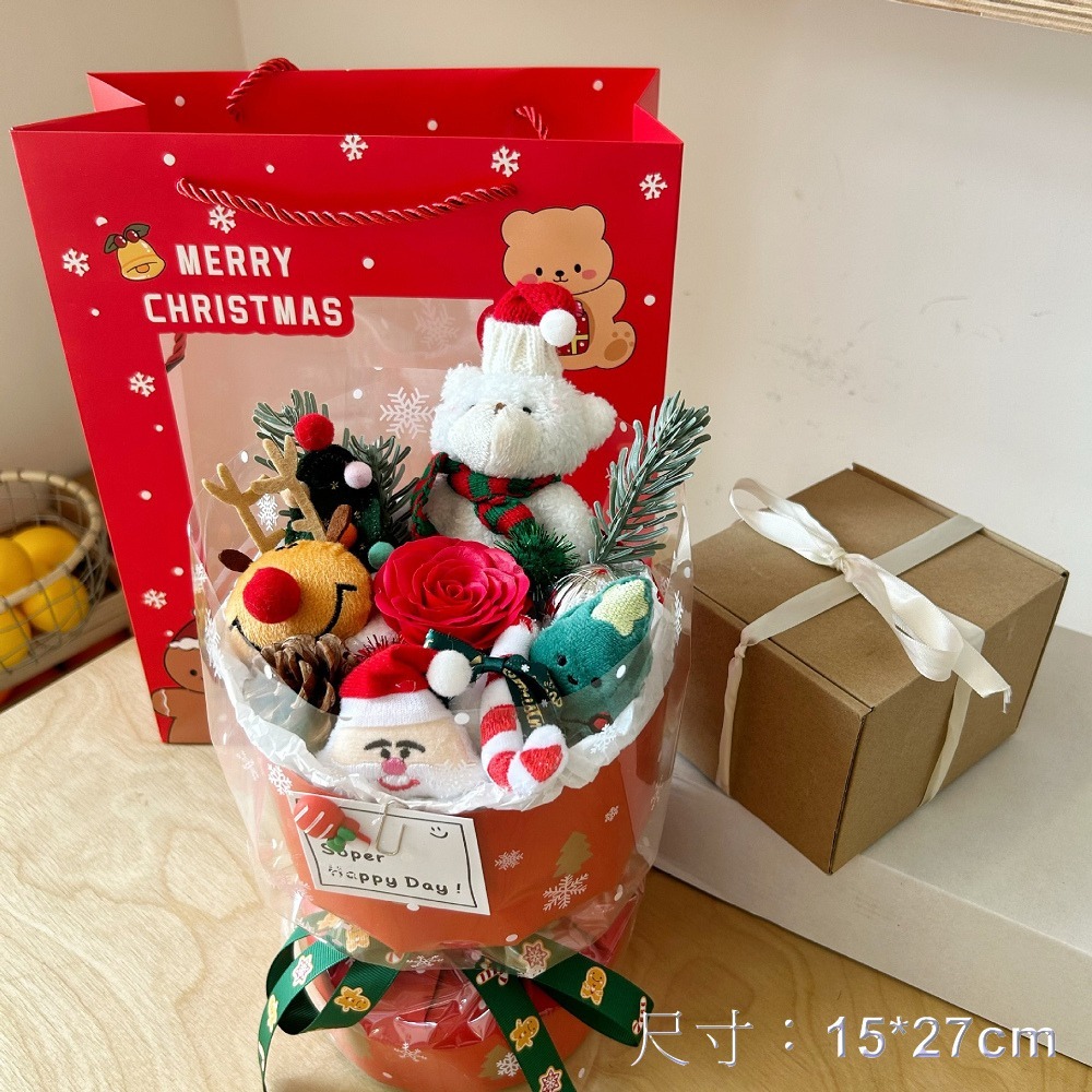 【現貨秒出】玩偶花束 聖誕公仔花束 小熊花束 玩偶花束 成品(聖誕禮物 發光禮物 交換禮物 畢業禮物)-規格圖4