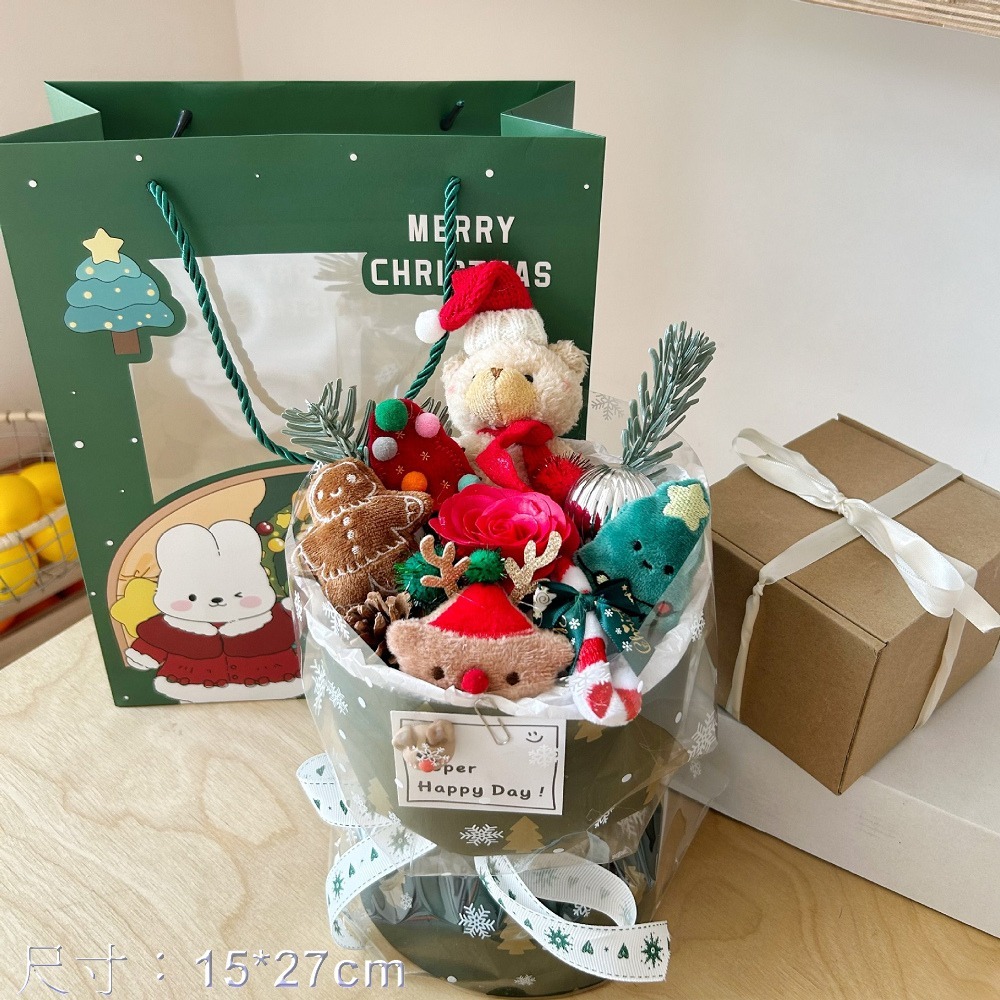 【現貨秒出】玩偶花束 聖誕公仔花束 小熊花束 玩偶花束 成品(聖誕禮物 發光禮物 交換禮物 畢業禮物)-規格圖4