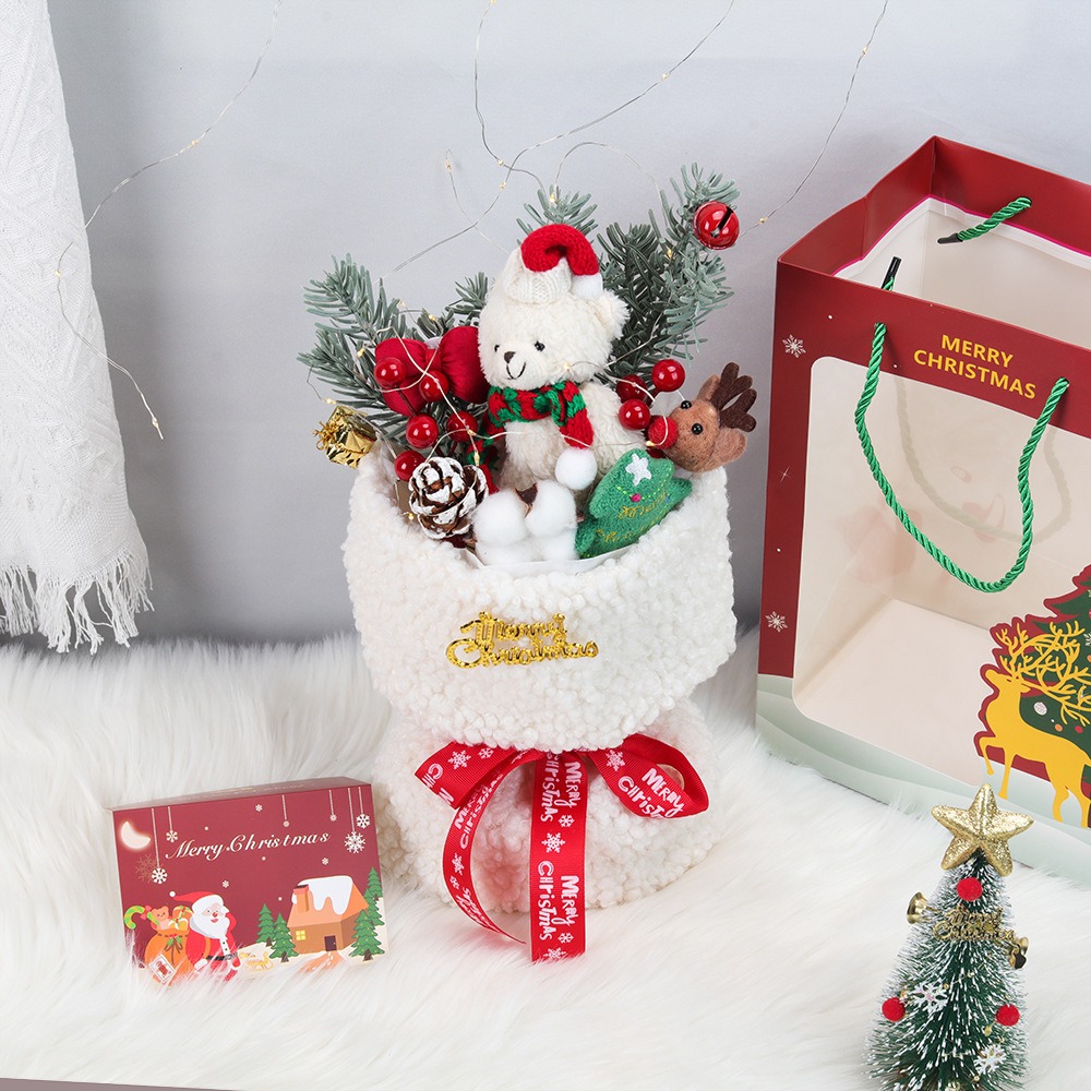 【現貨秒出】玩偶花束 聖誕公仔花束 小熊花束 玩偶花束 成品(聖誕禮物 發光禮物 交換禮物 畢業禮物)-規格圖4