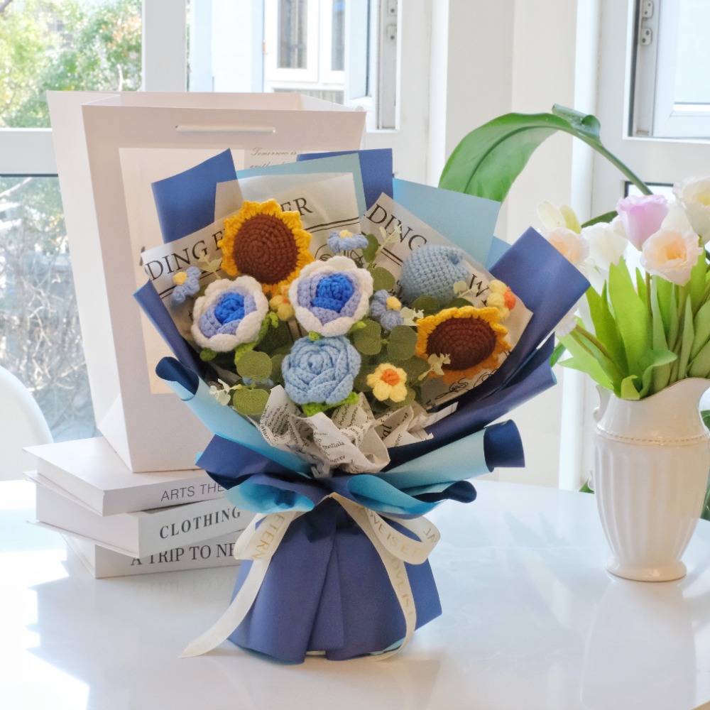 【現貨秒出】大束針織花束 畢業花束 玫瑰 鬱金香 向日葵 太陽花(畢業 教師節 情人節 婚禮 告白 生日禮物)-規格圖4