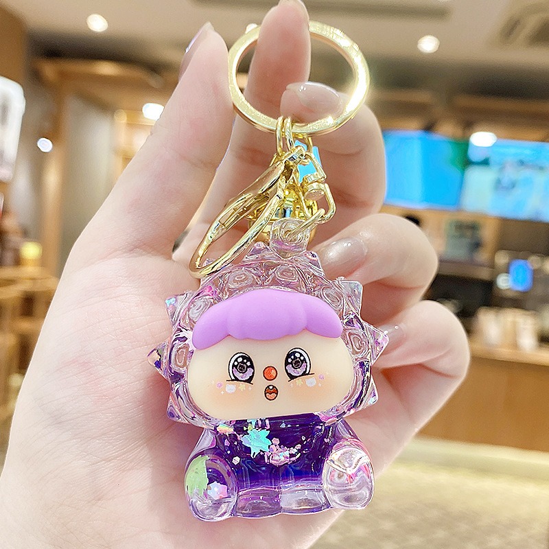 【現貨當天寄出】創意榴蓮鑰匙圈 流沙入油款吊飾 汽車個性鑰匙鏈 閨蜜情侶配飾包包掛件 舒壓 減壓掛件-規格圖6